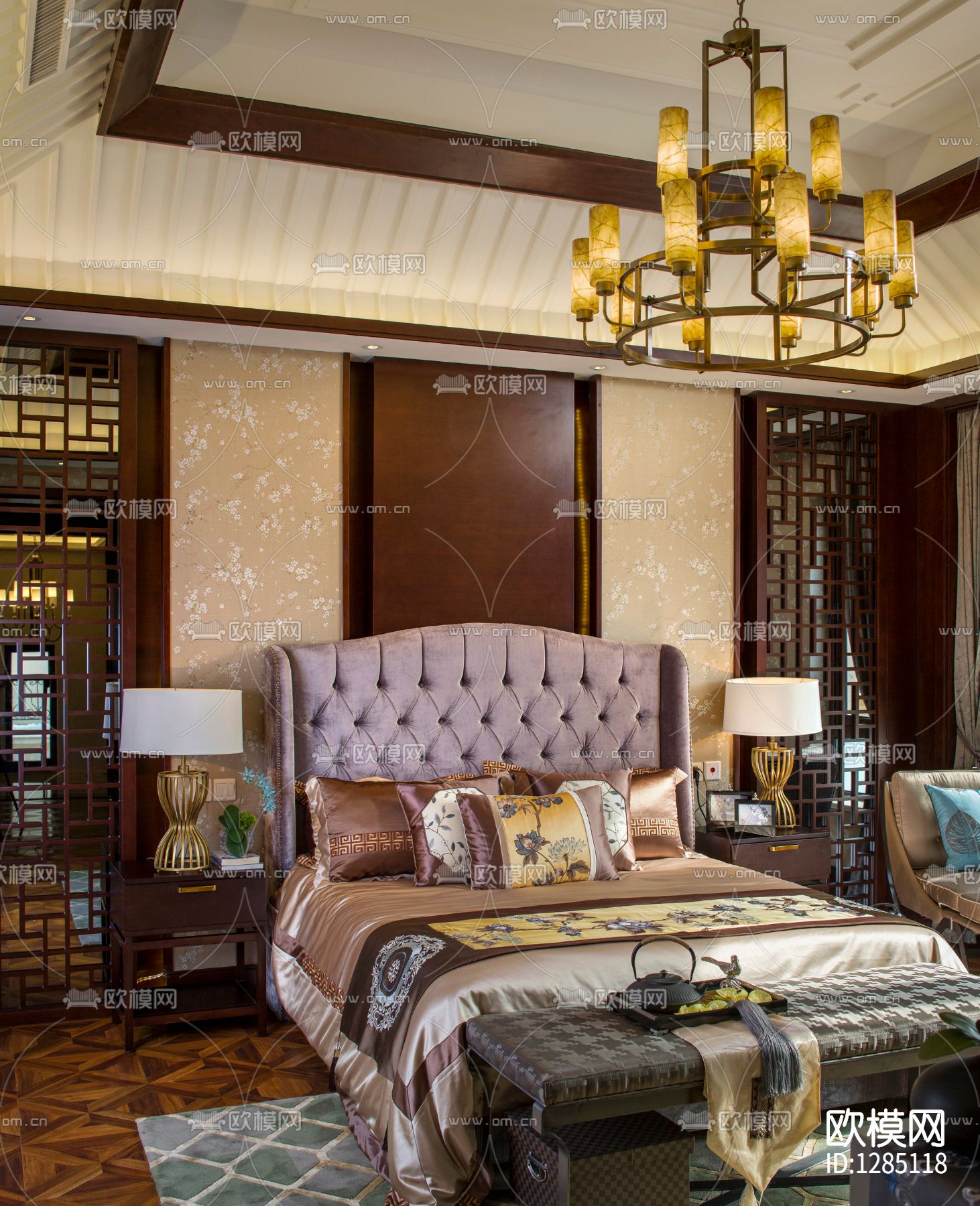 中式家居别墅样板间cad施工图下载（渲染图3）