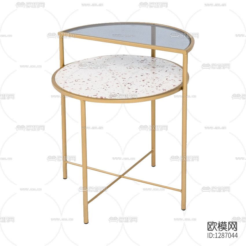 现代简约金属大理石玻璃边几