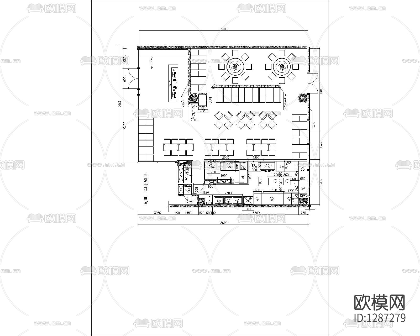 家装餐厅cad施工图下载