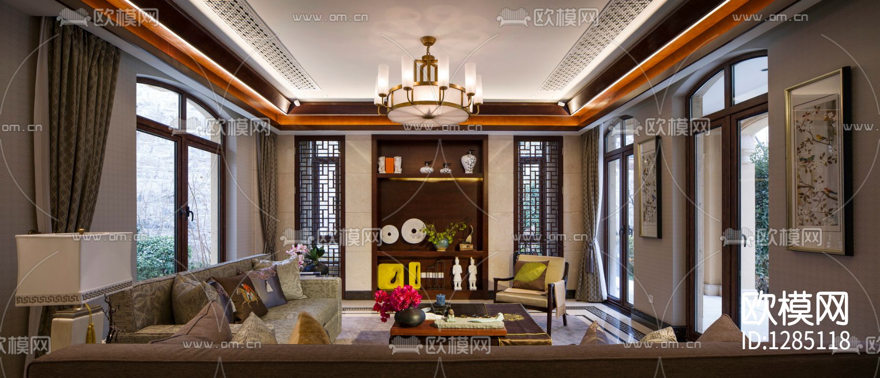 中式家居别墅样板间cad施工图下载（渲染图8）