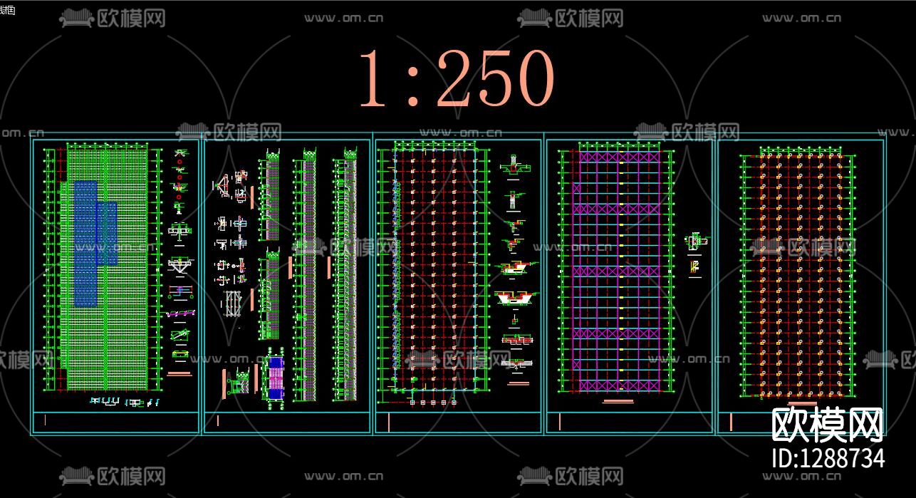 物流园仓库钢结构CAD图纸下载（渲染图1）