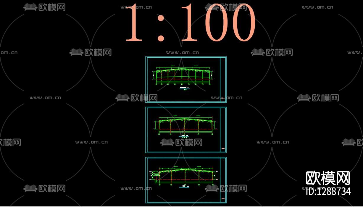 物流园仓库钢结构CAD图纸下载（渲染图4）