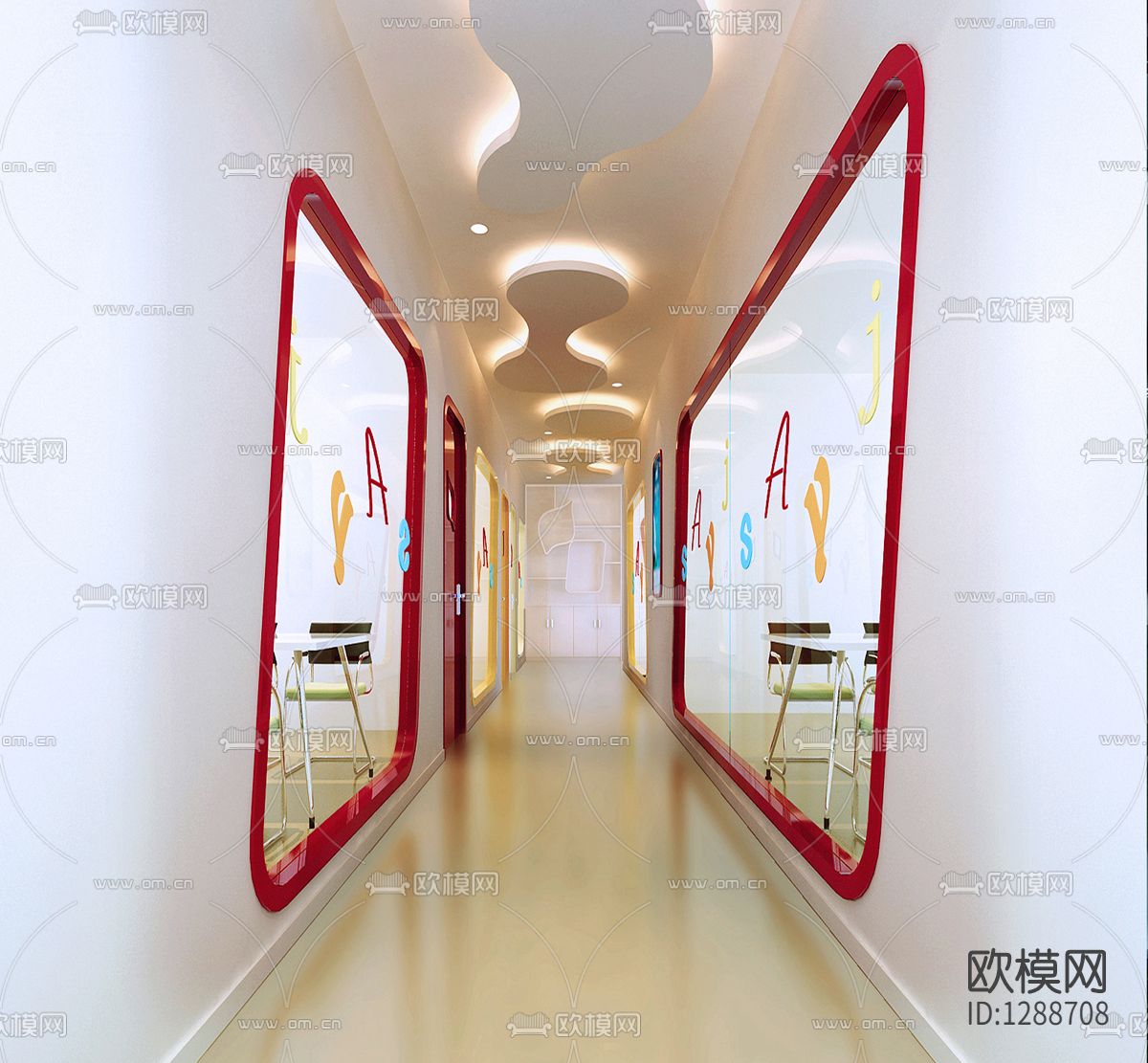 英语培训机构CAD图纸下载（渲染图2）