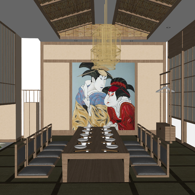  日式饭馆包厢su模型 