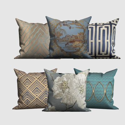  新中式布艺抱枕su模型 