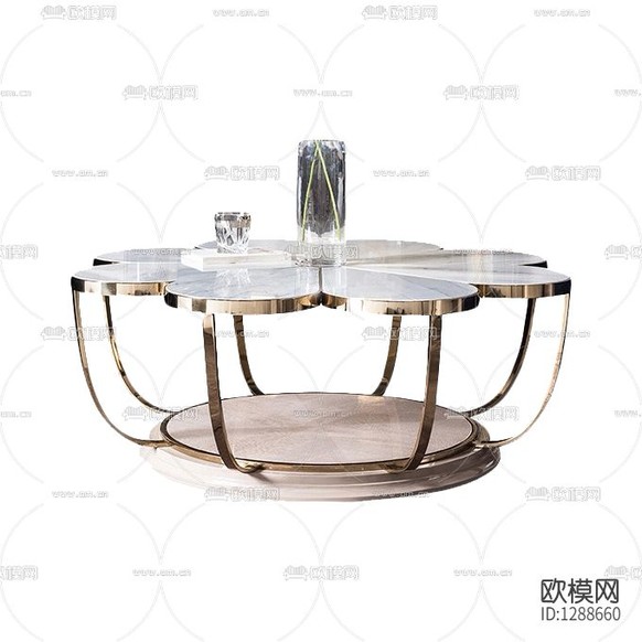 现代轻奢花瓣形金属大理石茶几下载