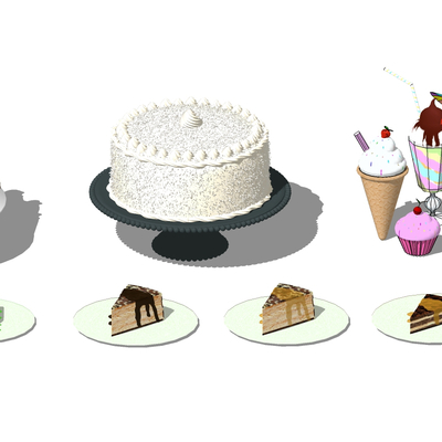  现代蛋糕甜品su模型 
