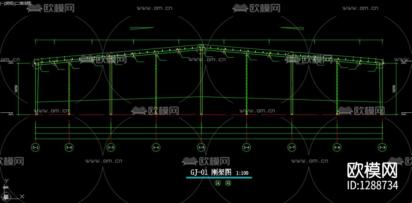 物流园仓库钢结构CAD图纸下载（渲染图6）
