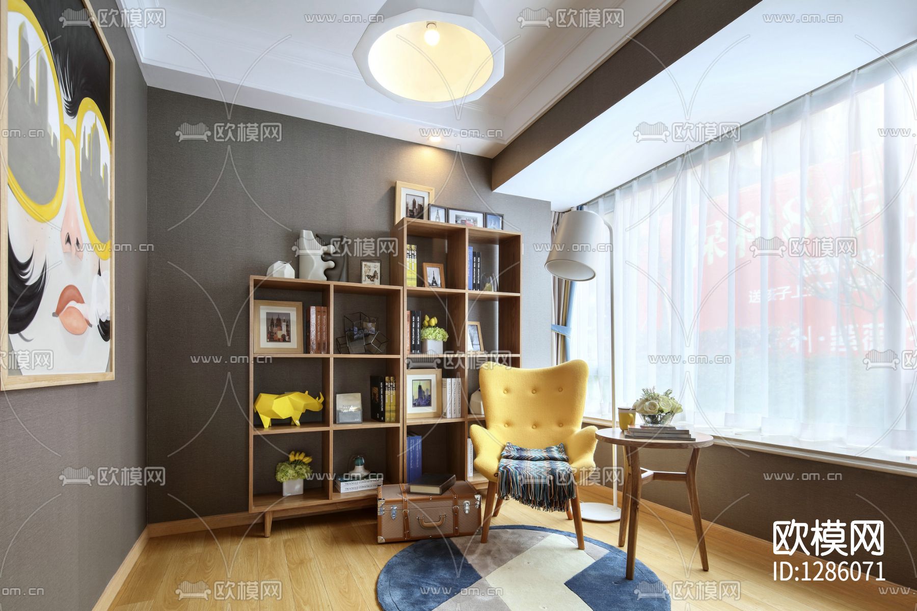 现代简约家居样板间cad施工图下载（渲染图6）