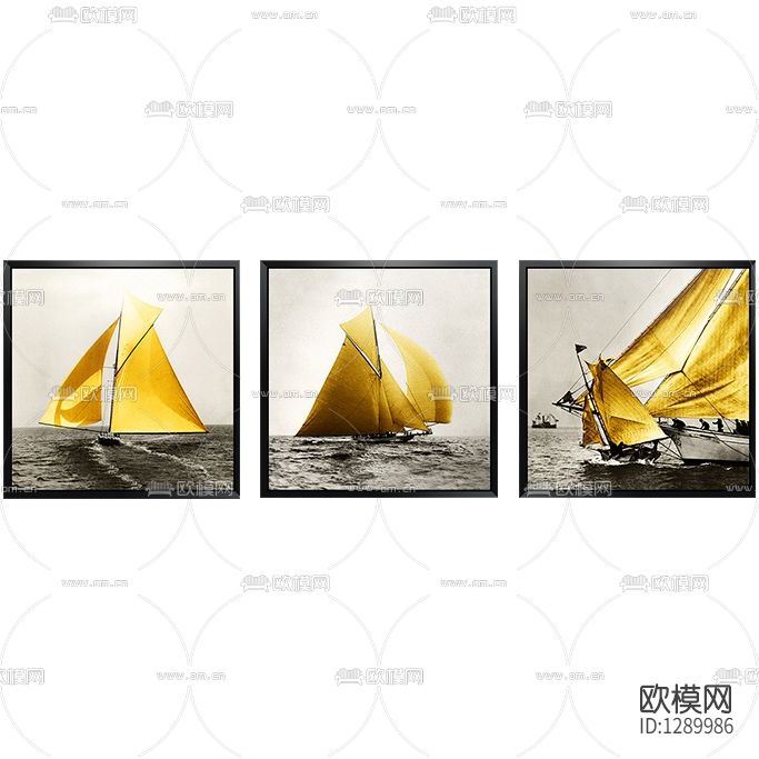 现代简约帆船摄影三联装饰画下载