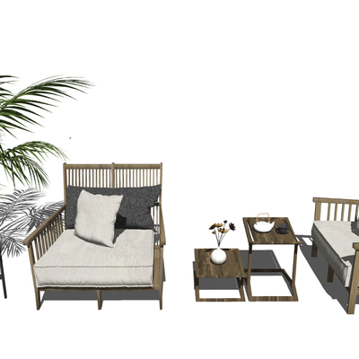  现代藤编户外休闲椅su模型 