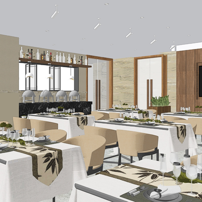 现代酒店自助餐厅宴会厅su模型