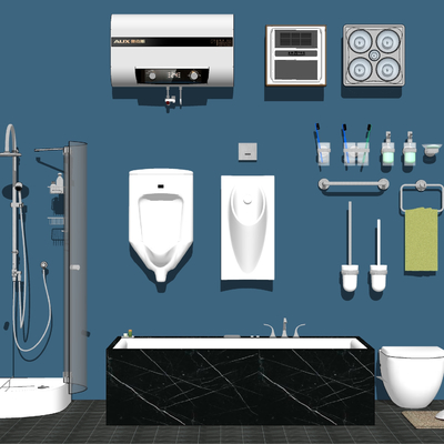  现代卫生间浴缸淋浴房便器su模型 