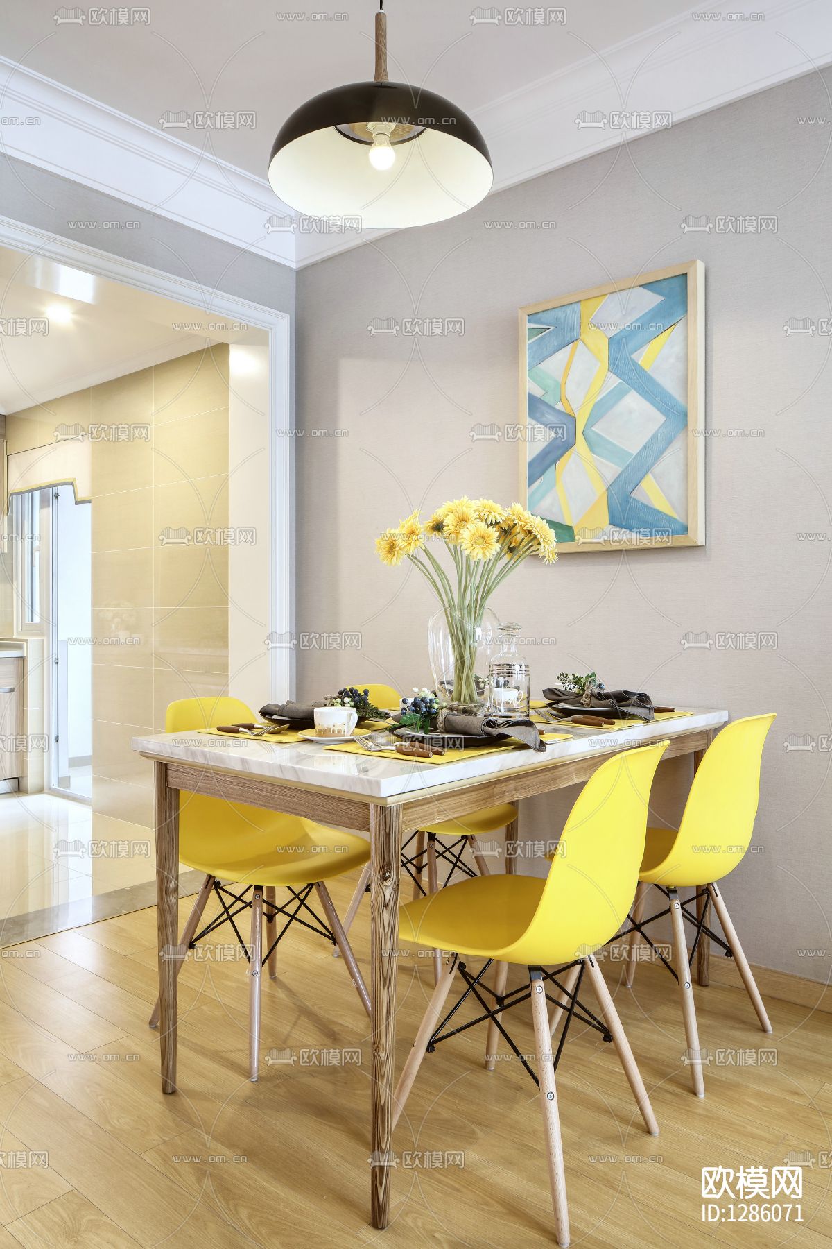 现代简约家居样板间cad施工图下载（渲染图7）