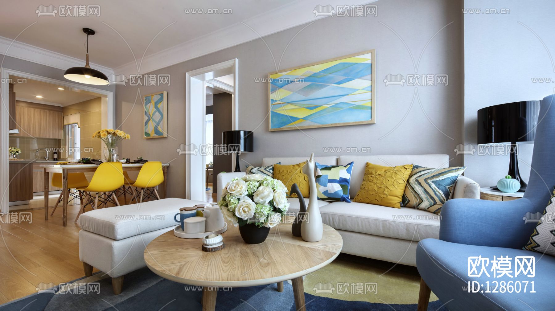 现代简约家居样板间cad施工图下载（渲染图2）