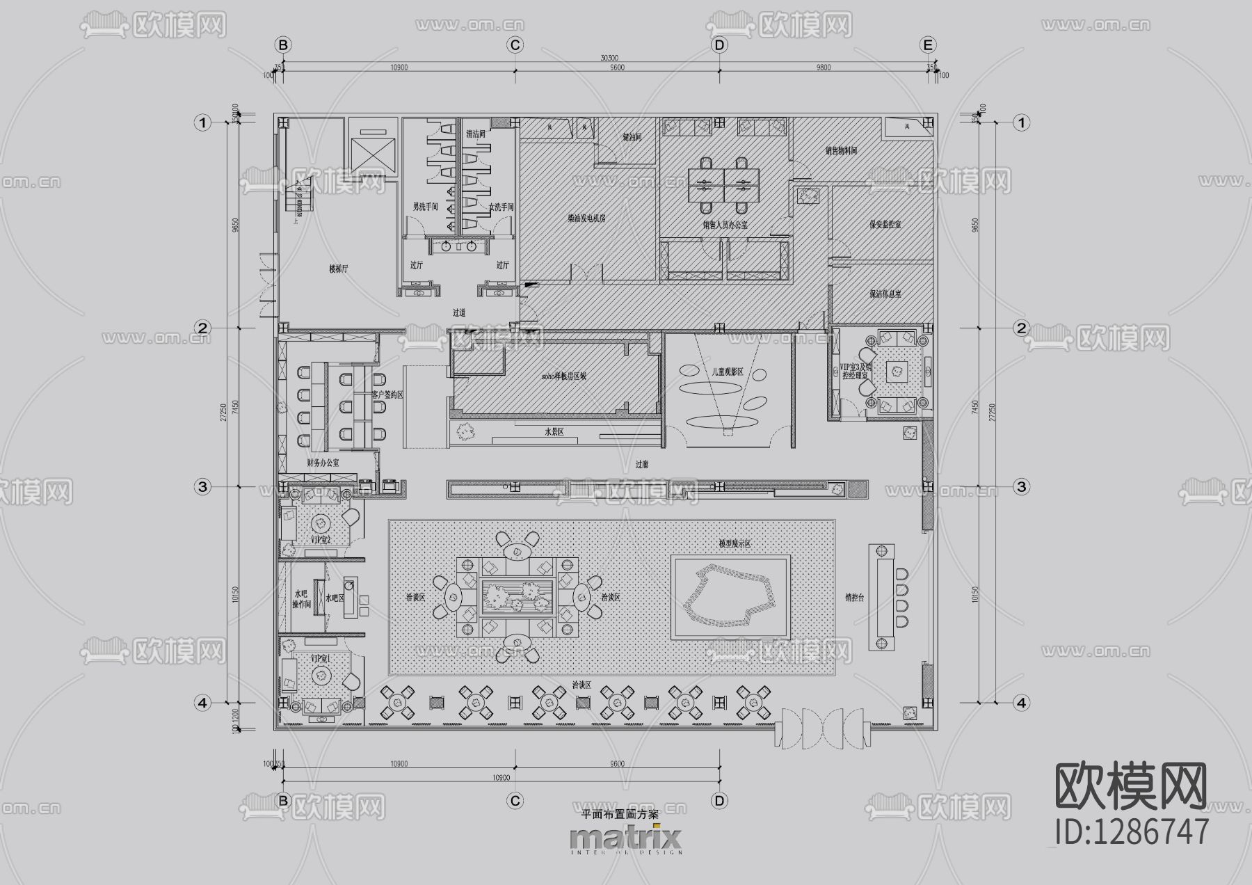 销售中心办公样板间cad施工图
