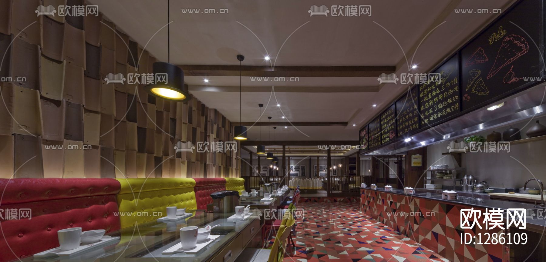 中式餐厅实景照片cad施工图下载（渲染图1）