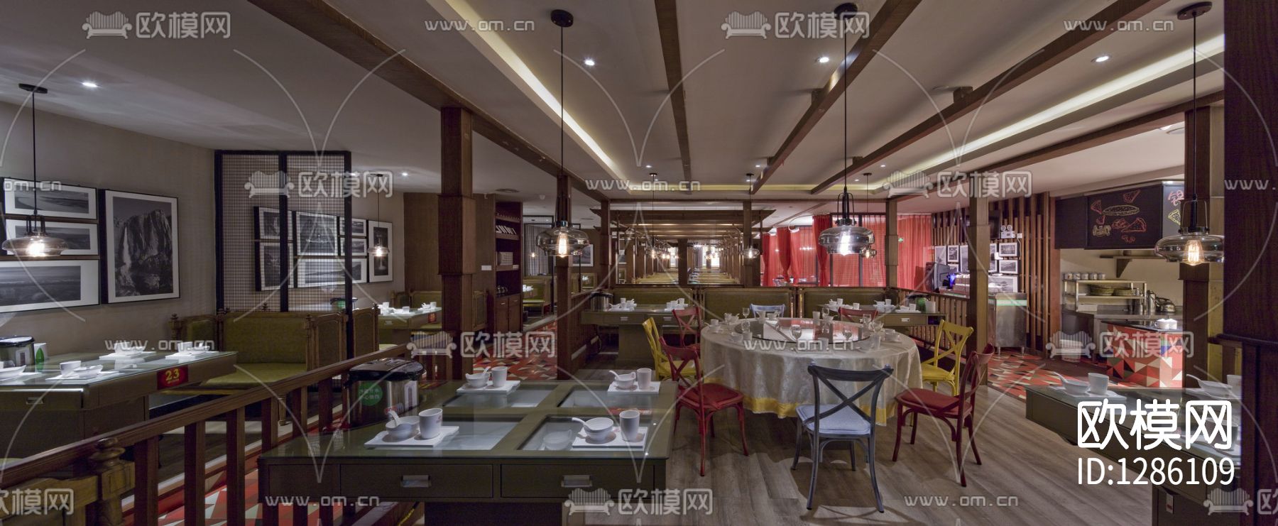 中式餐厅实景照片cad施工图下载（渲染图6）