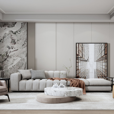 现代布艺沙发组合su模型