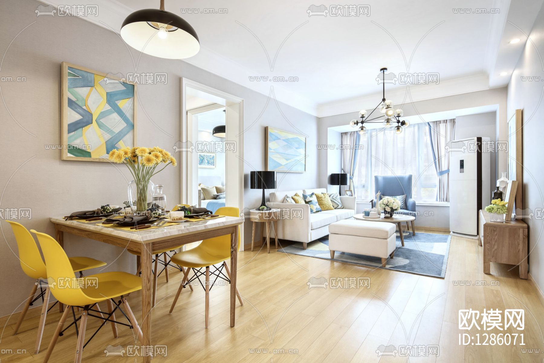 现代简约家居样板间cad施工图下载（渲染图1）