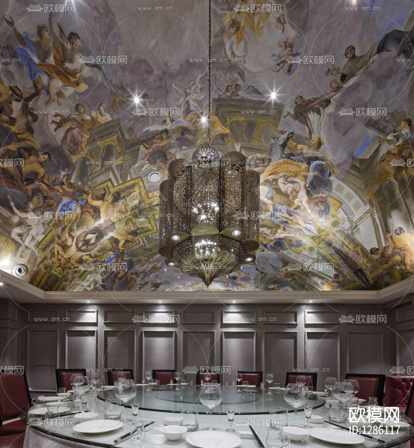 天域格餐厅会所cad施工图下载（渲染图1）