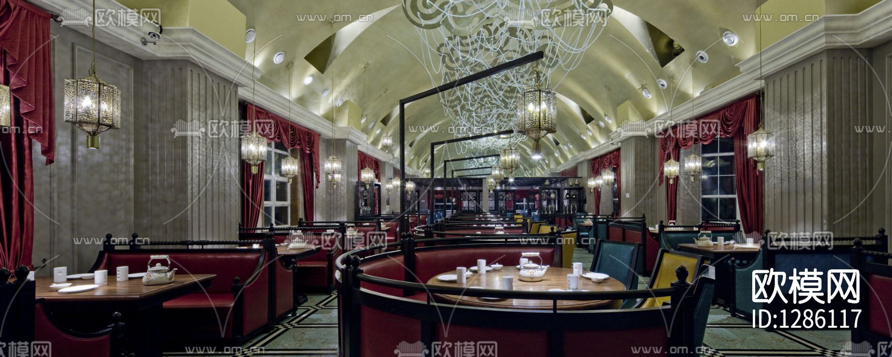 天域格餐厅会所cad施工图下载（渲染图2）