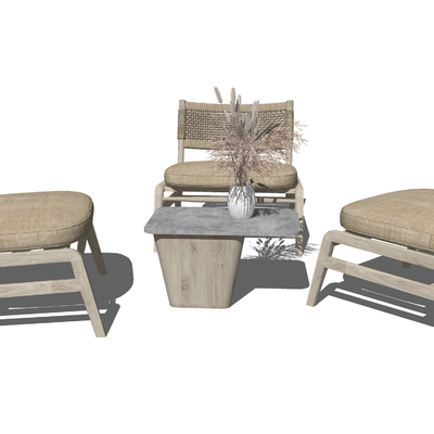  北欧藤编户外休闲椅su模型 