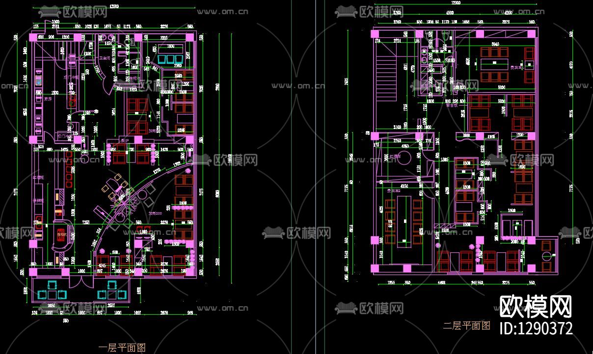 意式咖啡厅cad施工图下载（渲染图2）