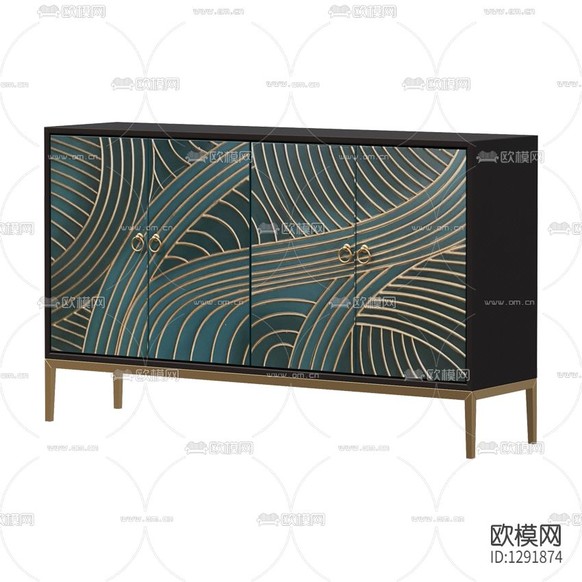 现代轻奢实木描金雕花边柜下载(渲染图1)
