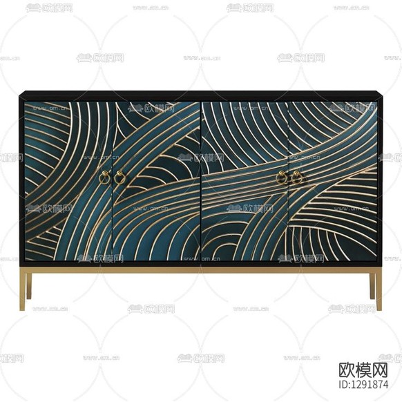 现代轻奢实木描金雕花边柜下载(渲染图2)