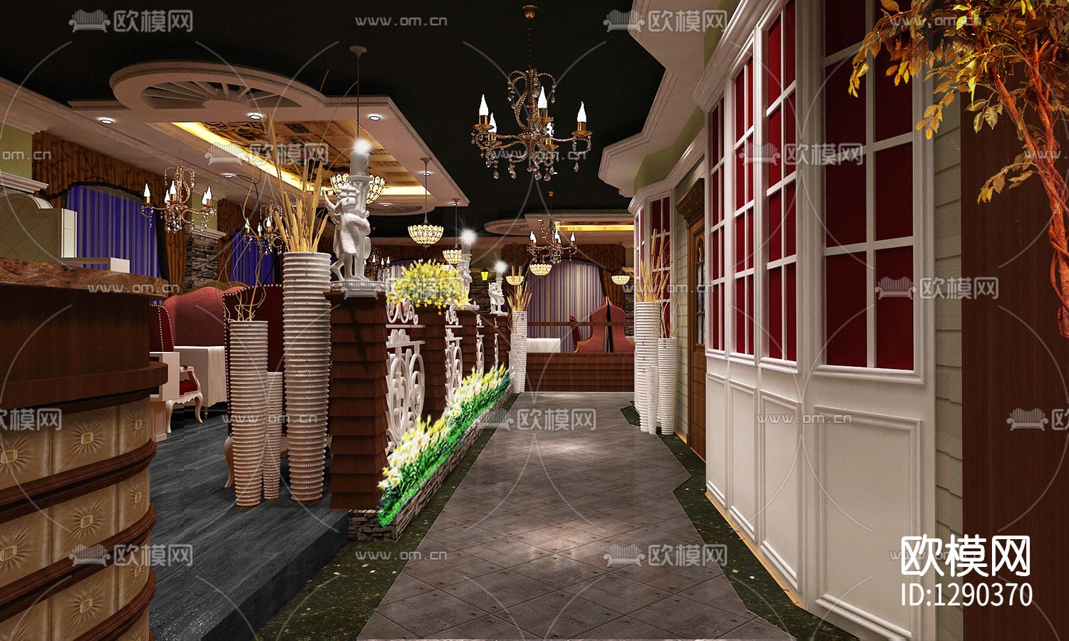 欧式咖啡厅cad施工图下载（渲染图1）