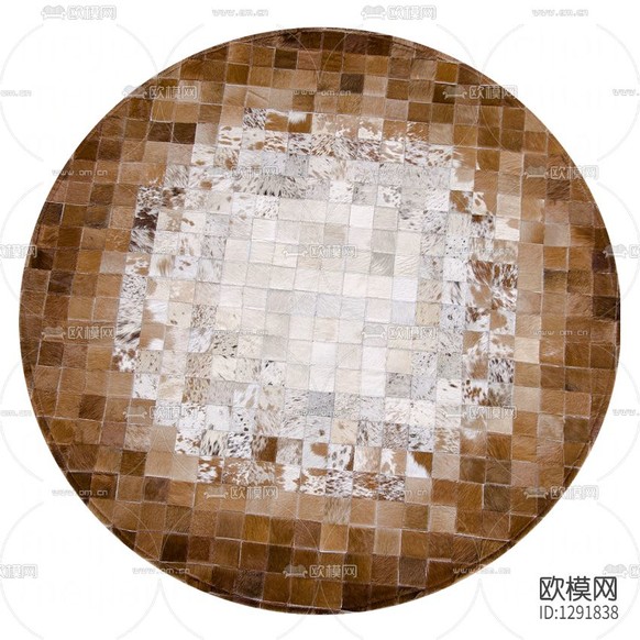 美式简约手工牛皮拼接圆形小地毯下载