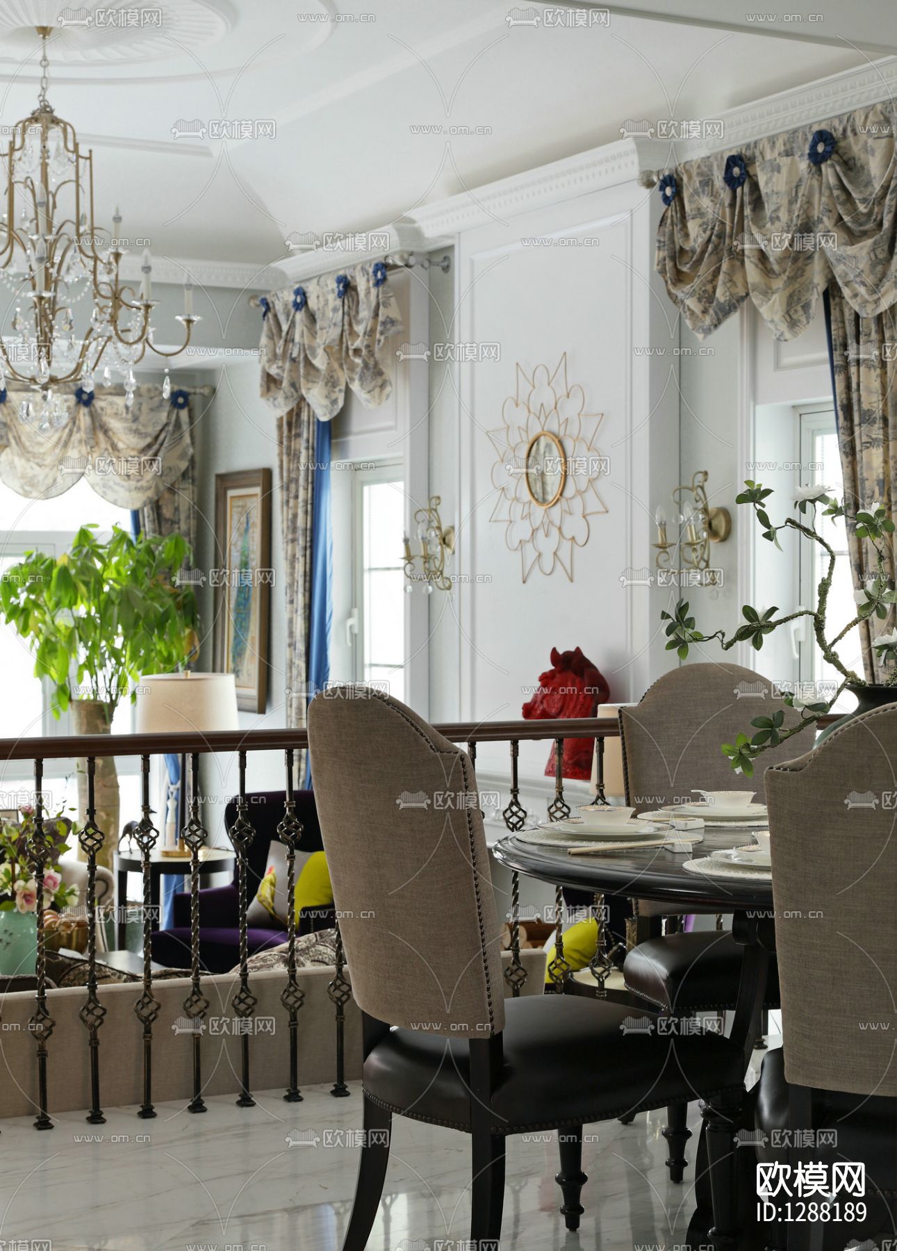 简欧样板房cad施工图下载（渲染图2）