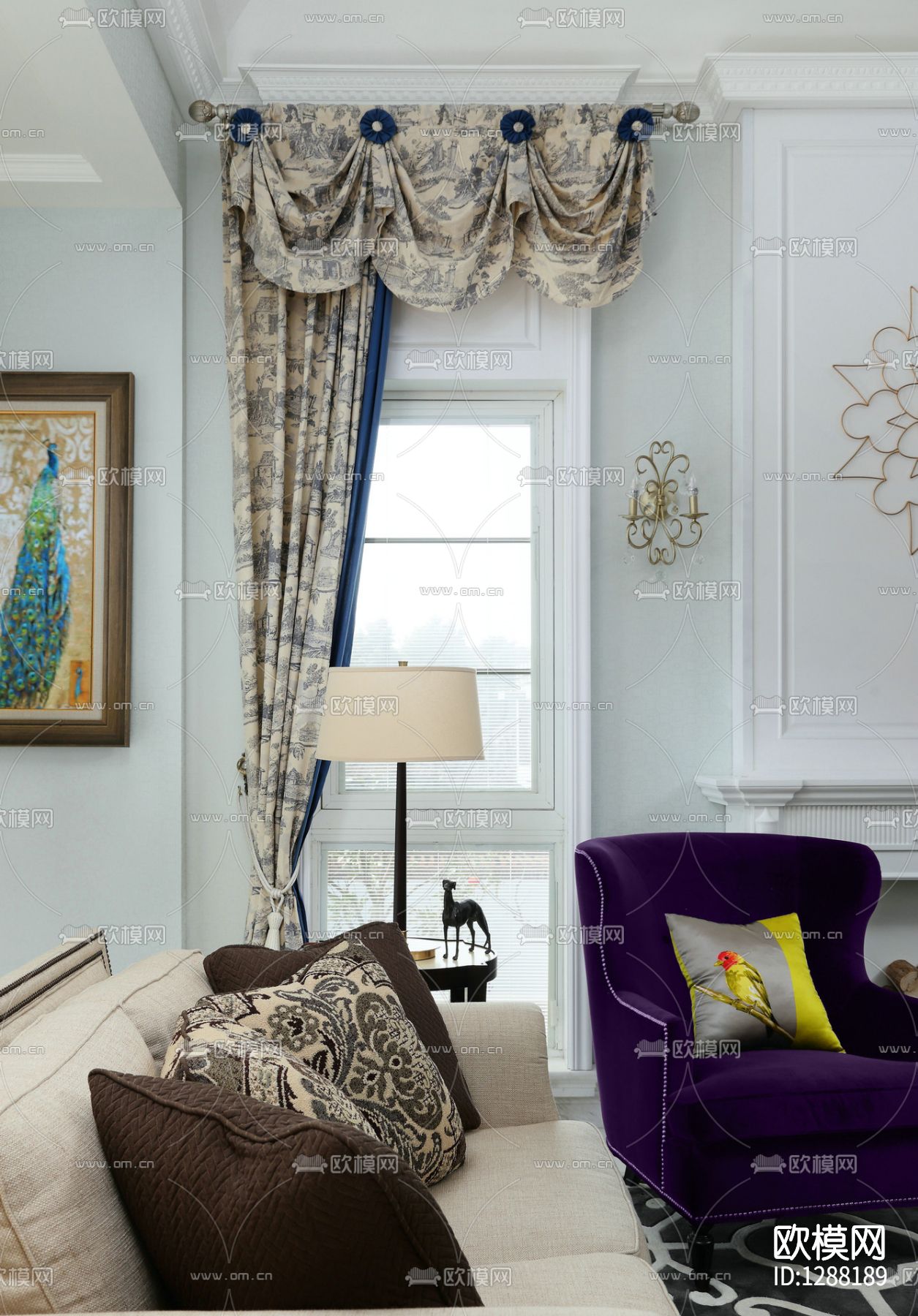 简欧样板房cad施工图下载（渲染图1）