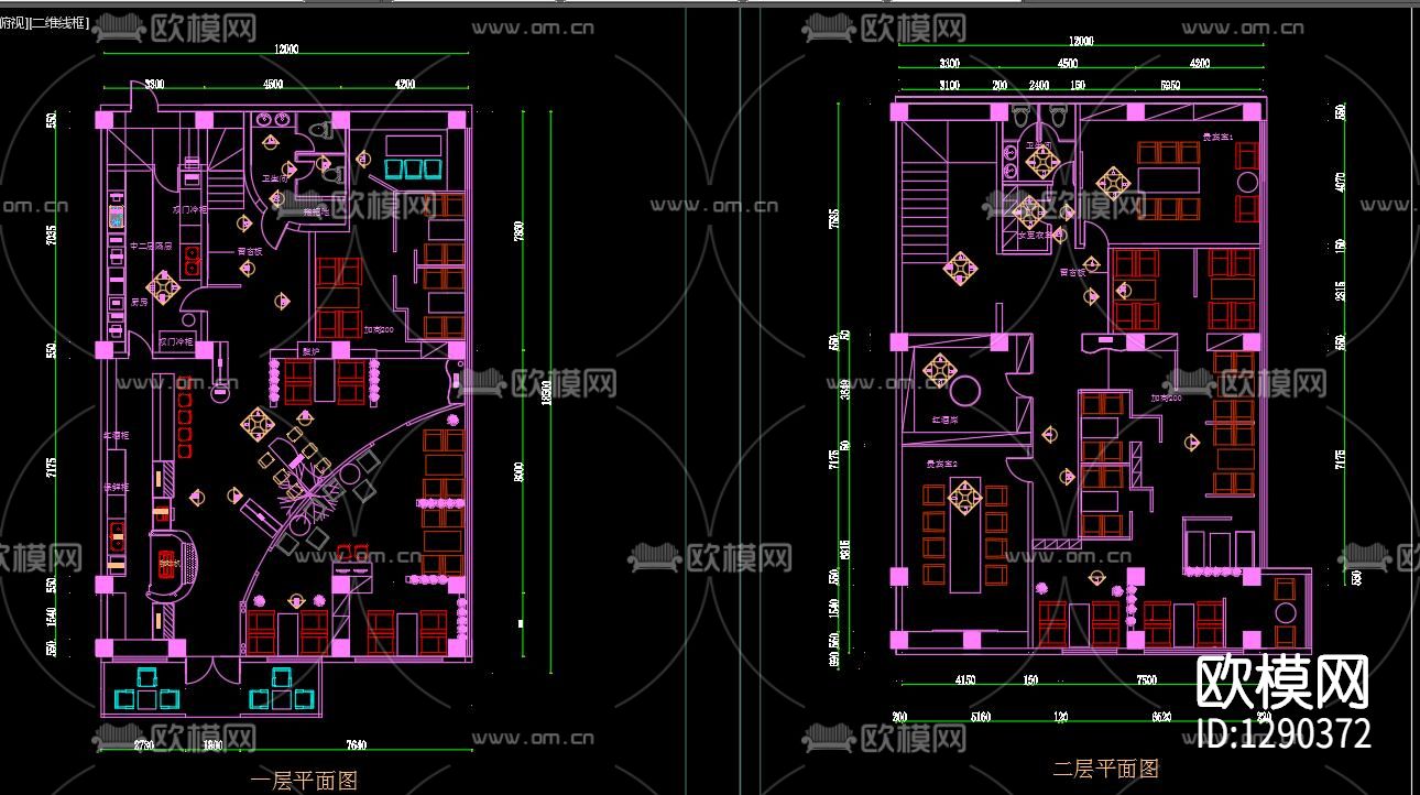 意式咖啡厅cad施工图下载（渲染图1）