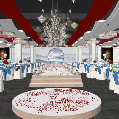  新中式宴会厅su模型 