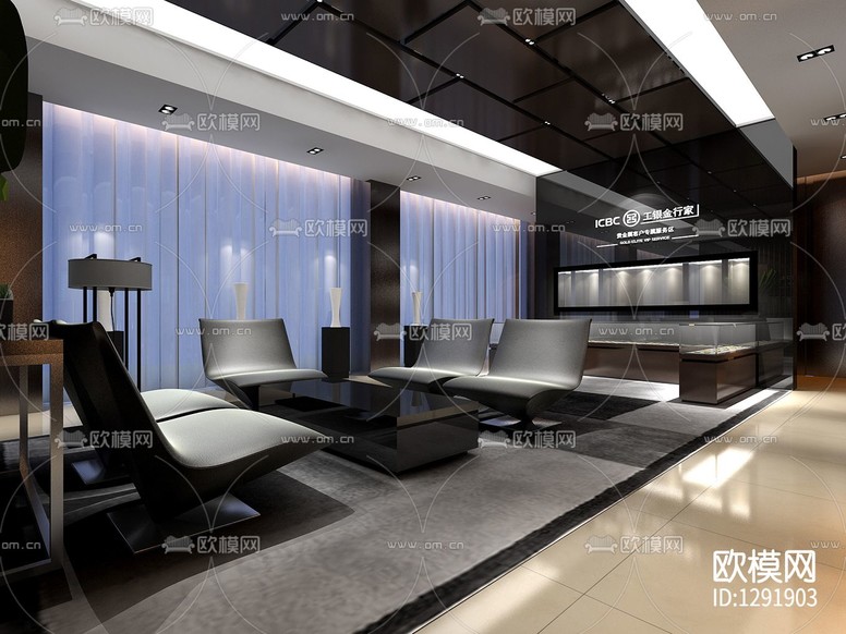 某工商银行室内装饰全套cad施工图下载(渲染图4)