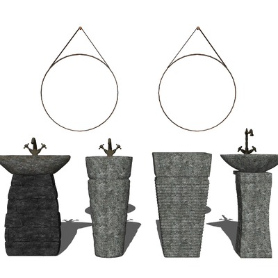  日式石头台盆su模型 