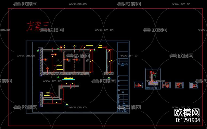 铝合金护栏方案cad施工图下载（渲染图6）