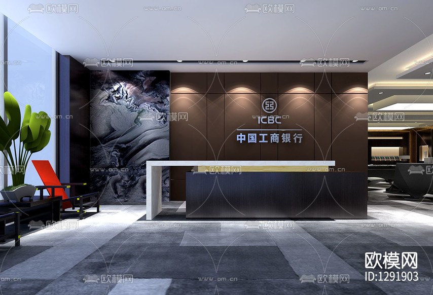 某工商银行室内装饰全套cad施工图下载(渲染图5)
