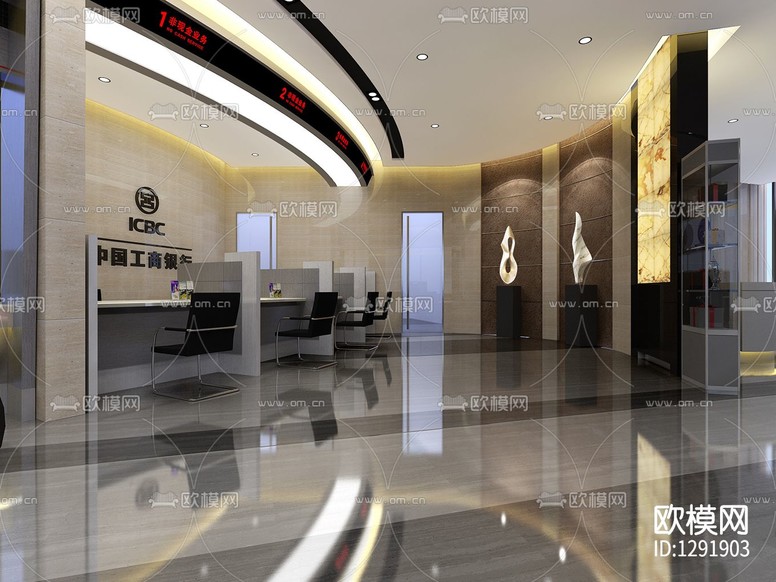 某工商银行室内装饰全套cad施工图下载(渲染图3)