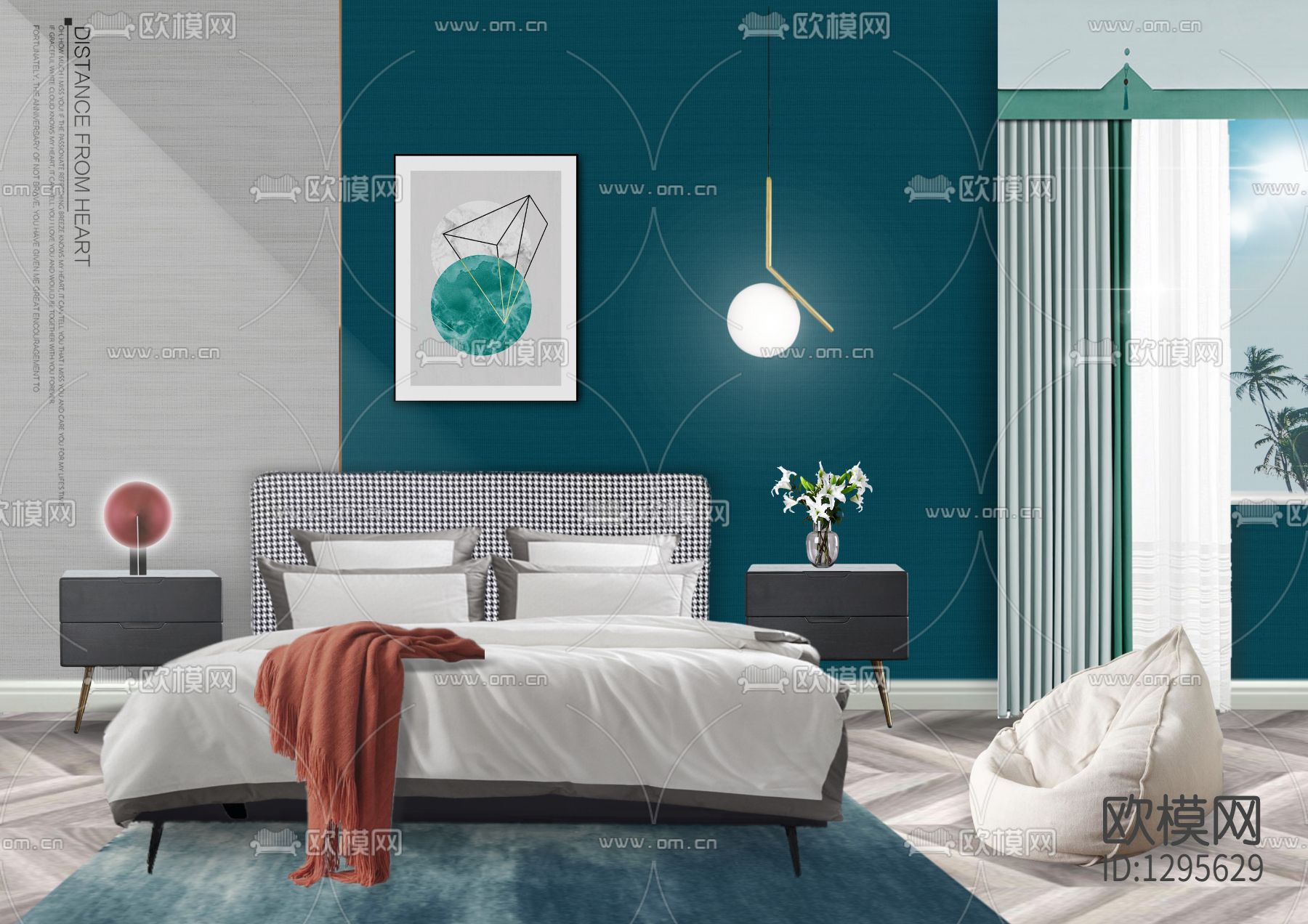 现代轻奢蓝色夏威夷卧室