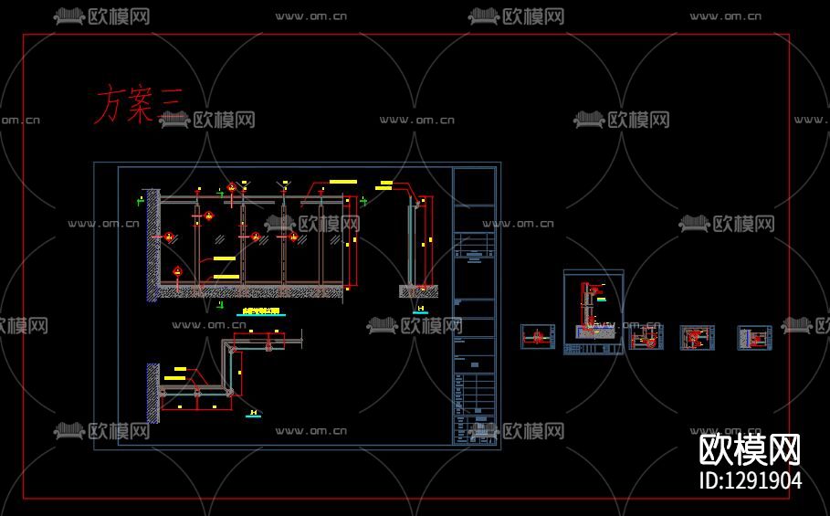铝合金护栏方案cad施工图下载（渲染图3）