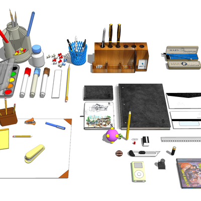  现代办公文具su模型 