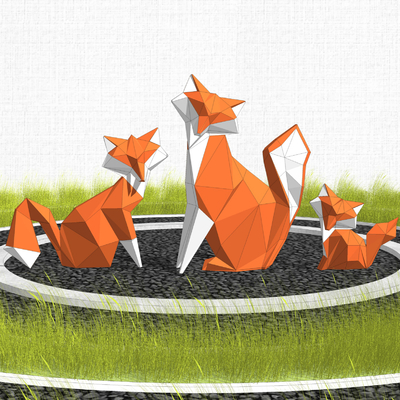 现代几何狐狸雕塑su模型