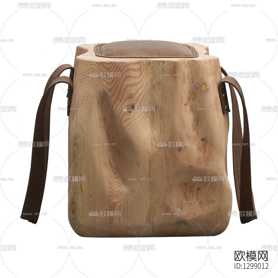 北欧简约原木皮革凳子