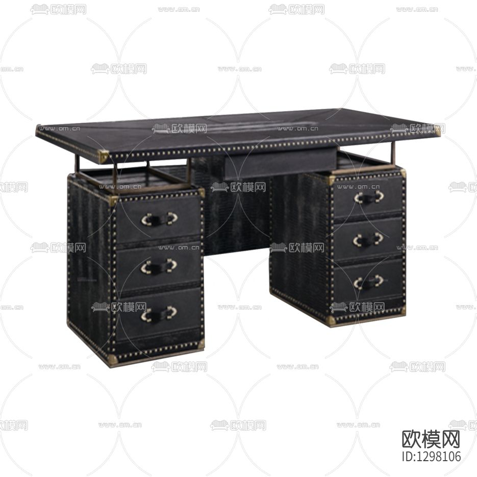 美式实木皮革铆钉书桌下载
