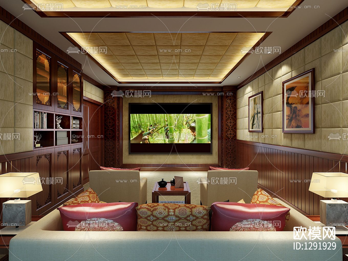 新中式样板房cad施工图下载（渲染图4）