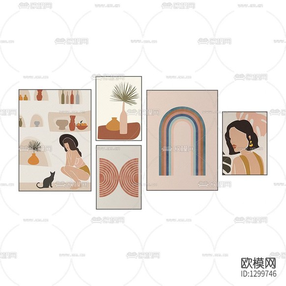 北欧简约线条人像装饰画下载