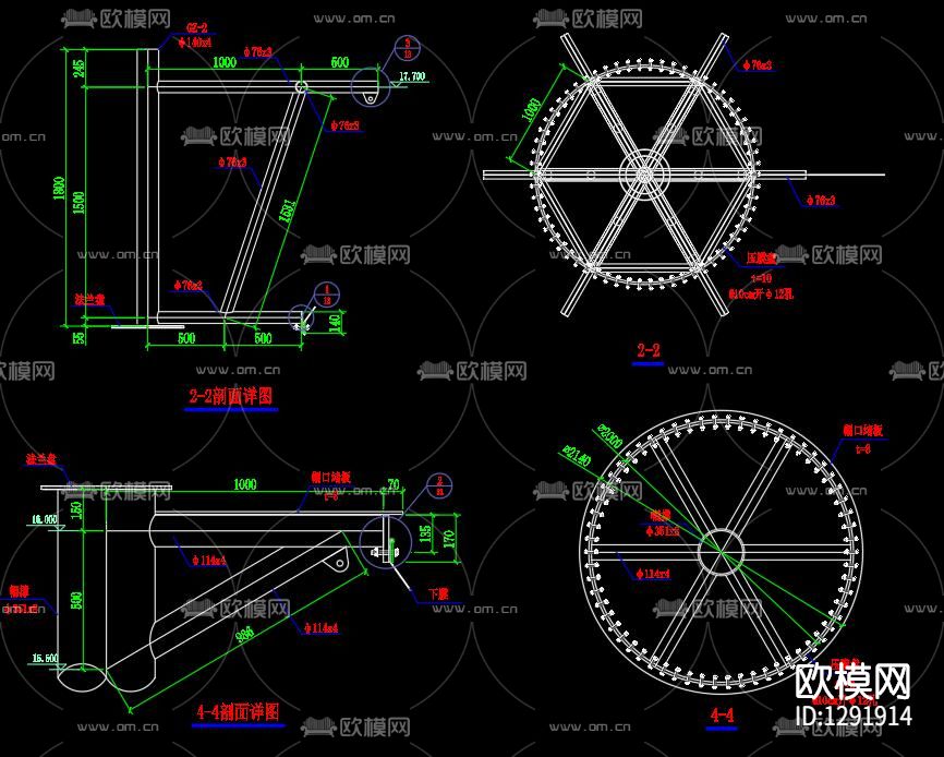 公园六角亭cad节点图下载（渲染图1）